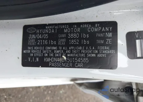 2005 Hyundai Elantra Gls/Gt z USA, uszkodzony, nr VIN KMHDN46DX5U154585